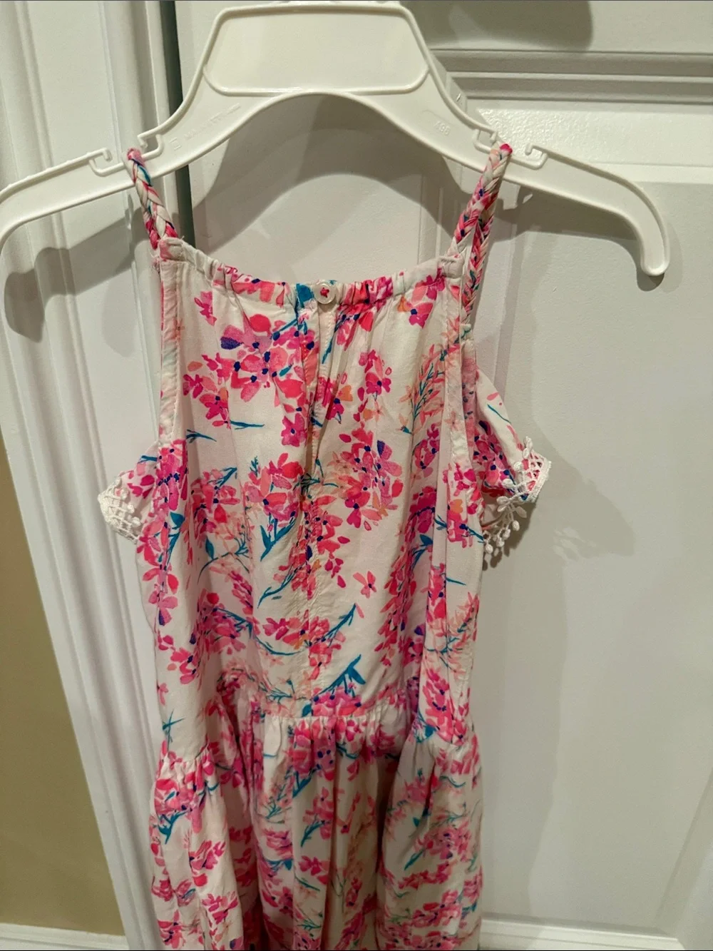 OshKosh B'gosh White Maxi Dress with Pink Floral and Blue Accents. EUC. Summer